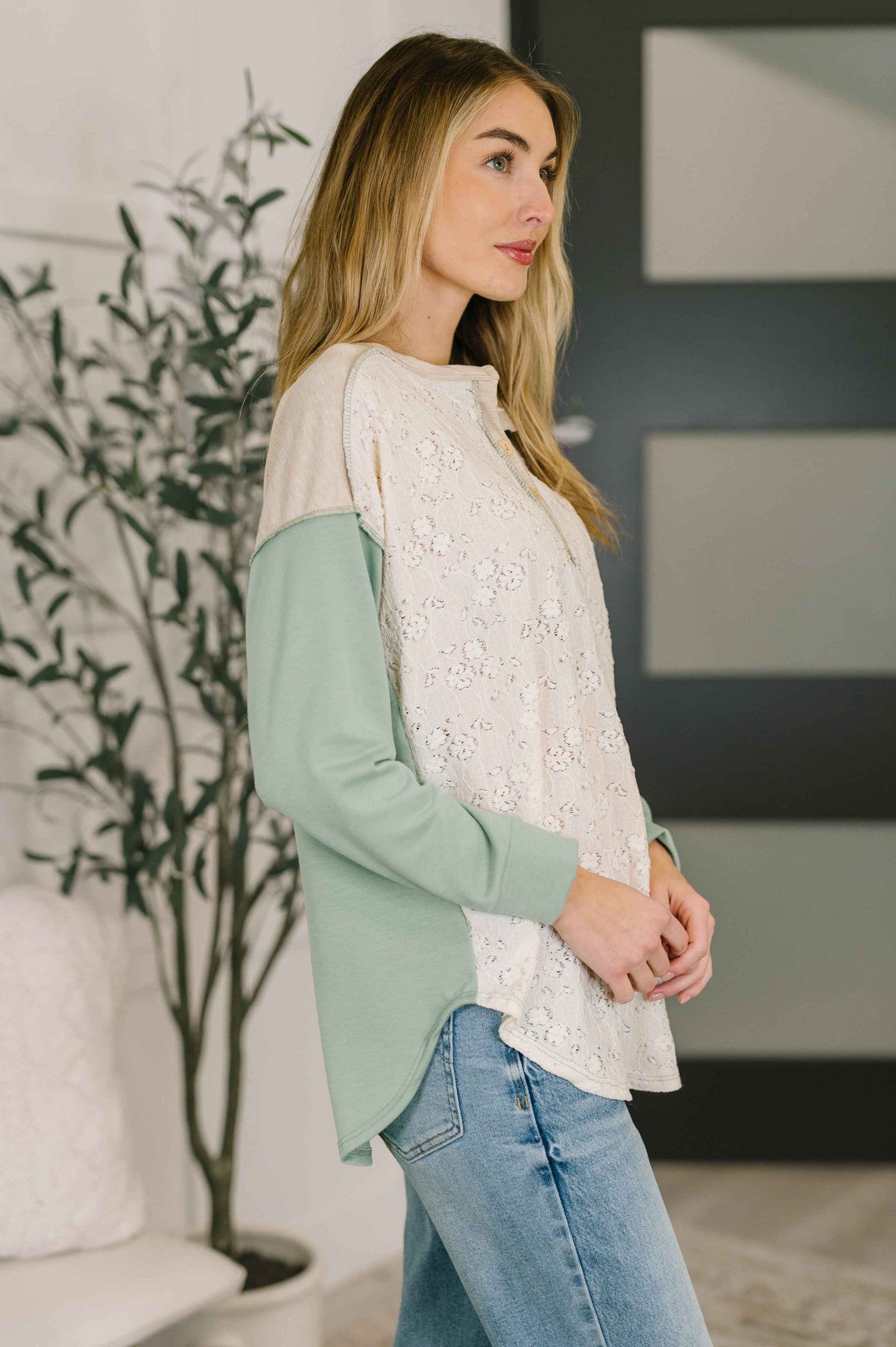 Because I Can Drop Shoulder Henley Top