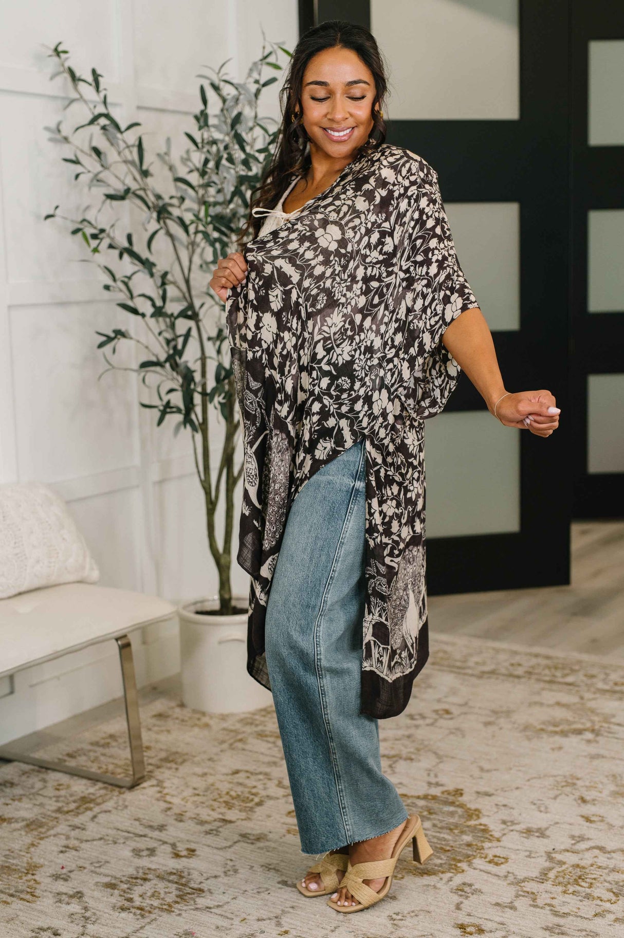 Bella Vida Open Front Floral Print Kimono