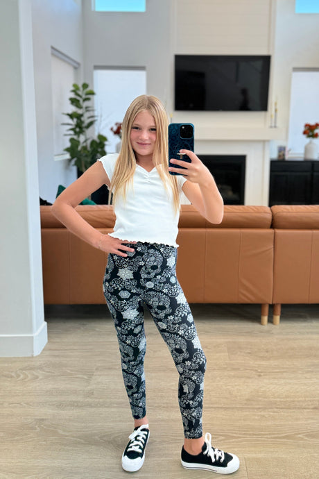 Leggings juveniles de calavera de azúcar a juego