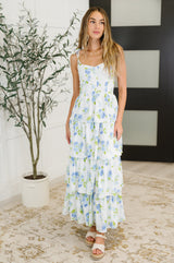 Vestido Bloomie Baby con capas en color marfil y azul