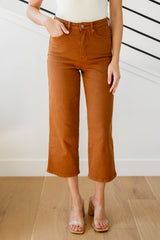 Briar High Rise Control Top Wide Leg Crop Jeans in Camel - Liarian Unlimited Boutique