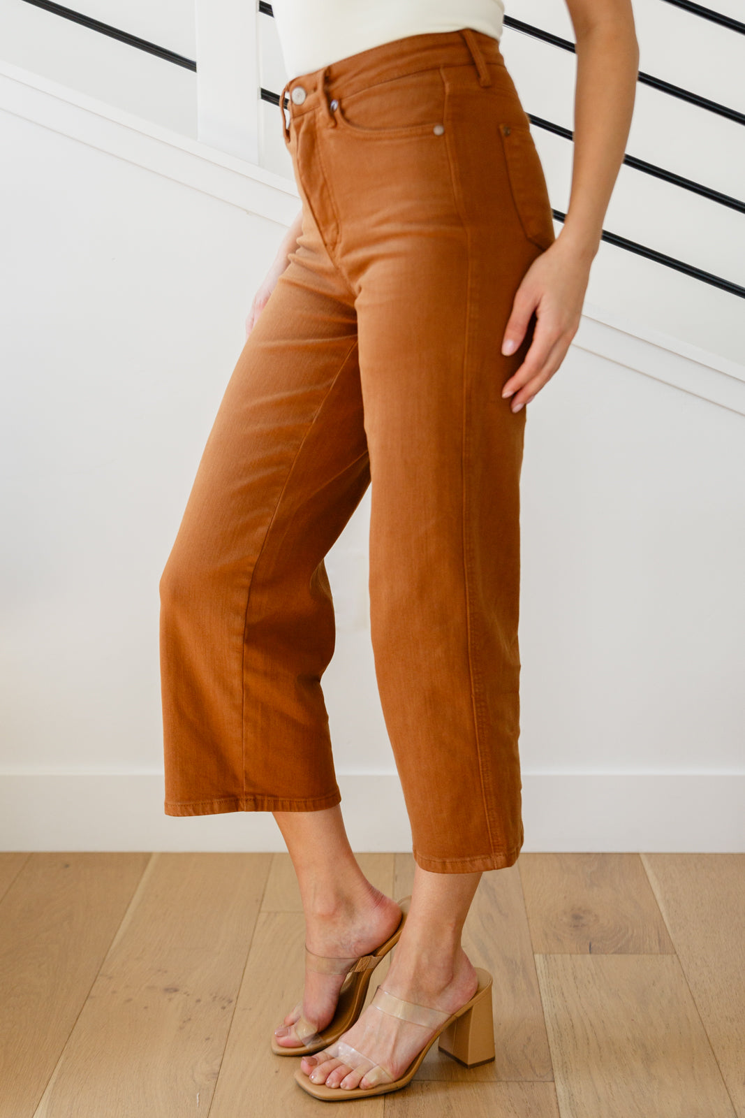 Briar High Rise Control Top Wide Leg Crop Jeans in Camel - Liarian Unlimited Boutique