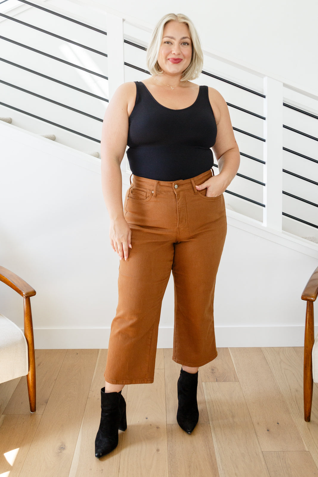 Briar High Rise Control Top Wide Leg Crop Jeans in Camel - Liarian Unlimited Boutique
