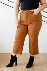 Briar High Rise Control Top Wide Leg Crop Jeans in Camel - Liarian Unlimited Boutique
