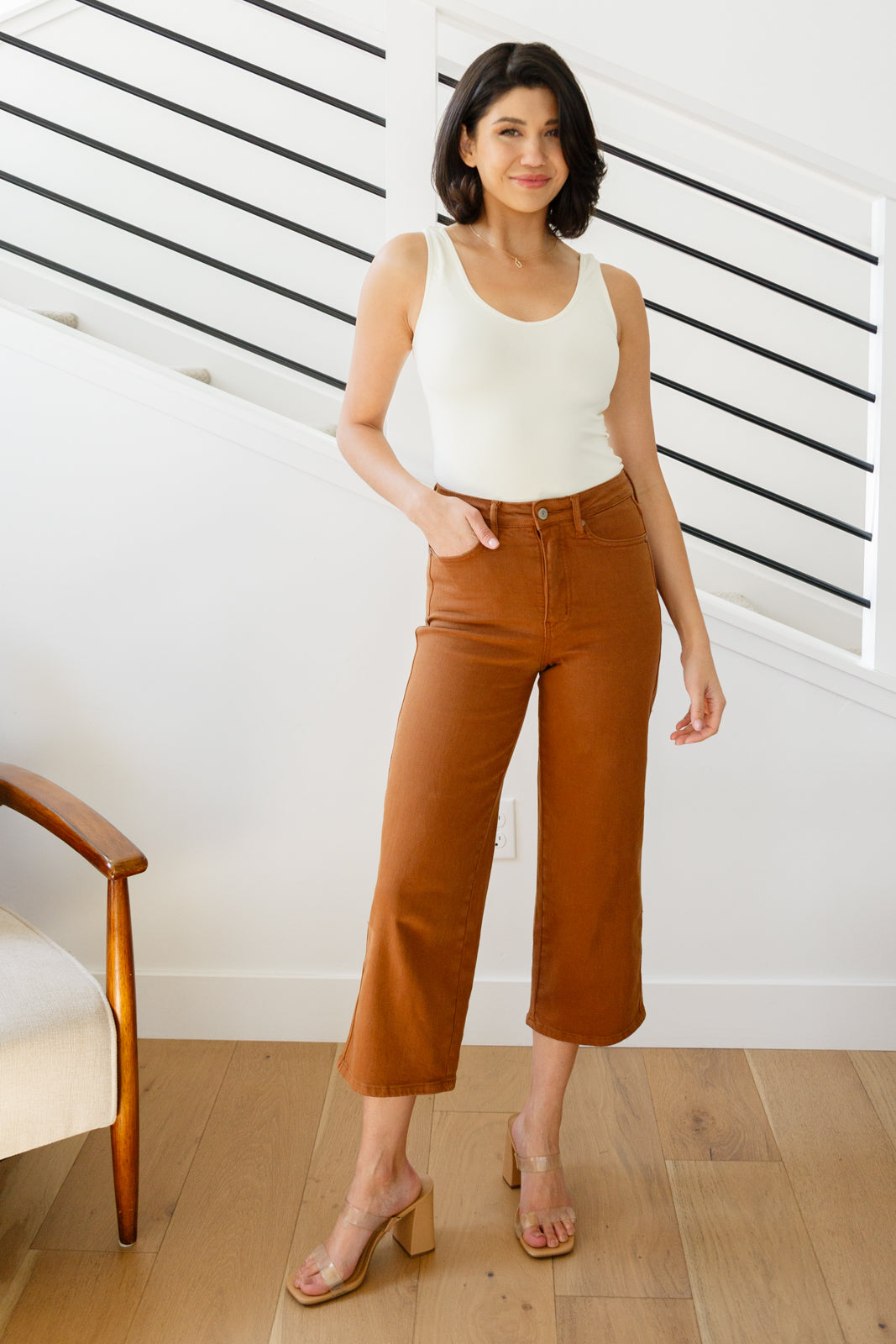 Briar High Rise Control Top Wide Leg Crop Jeans in Camel - Liarian Unlimited Boutique