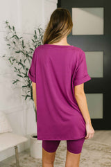 Buttery Soft V-Neck Bike Short Set in Lt Plum