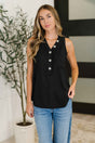 Buttoned Up Buttercup Sleeveless Top in Black