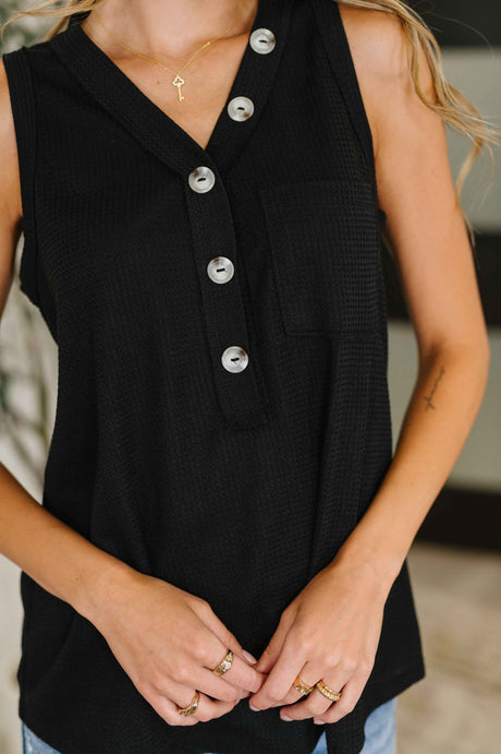 Buttoned Up Buttercup Sleeveless Top in Black