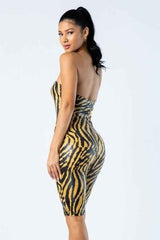 Zebra Print Tube Romper With Front O Ring Zipper Detail