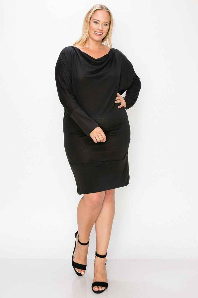 Draped Neck Long Sleeve Dress