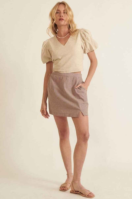 Banded Front Waist Pinstripe Mini Skirt