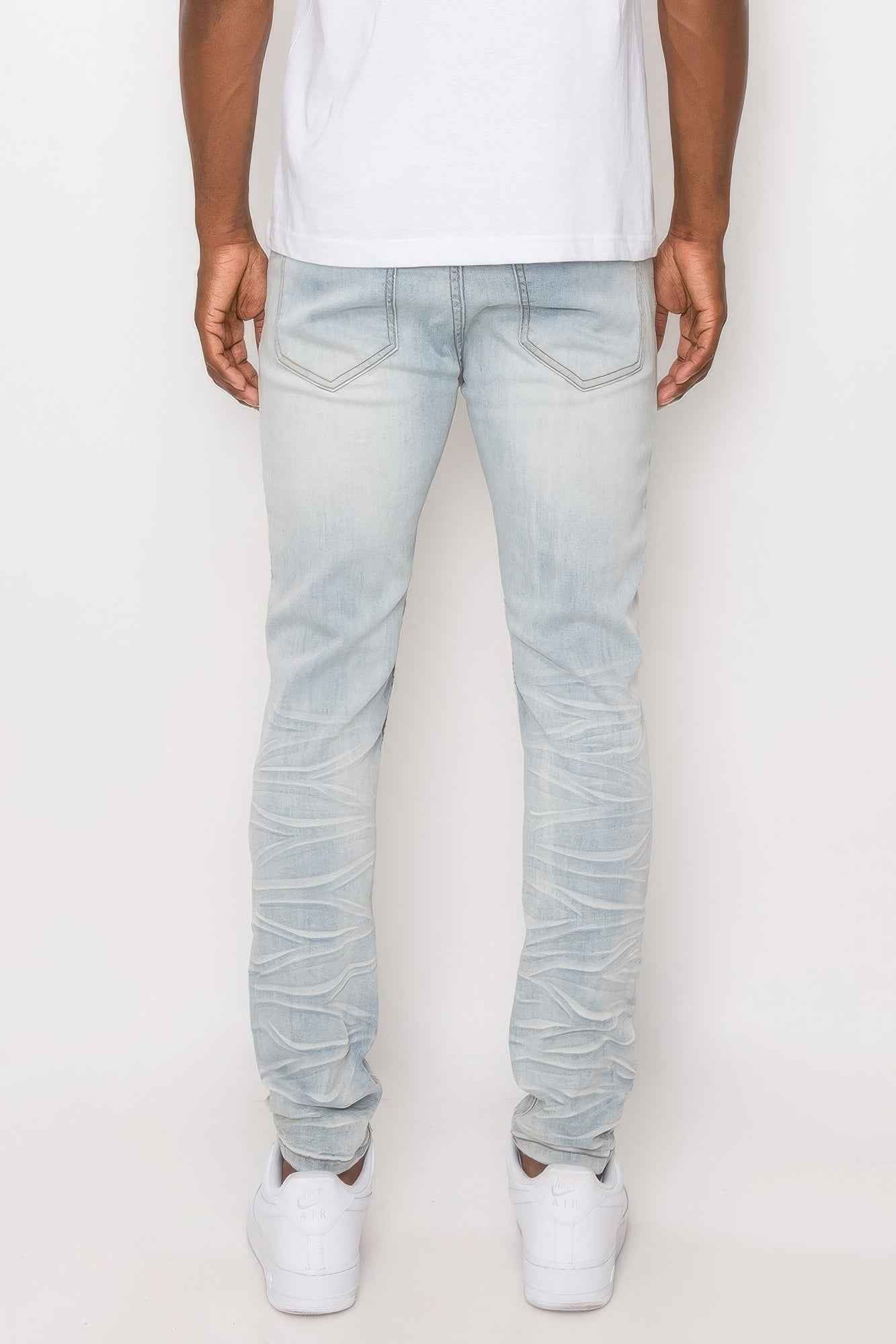 Men Creased Biker Denim Jeans