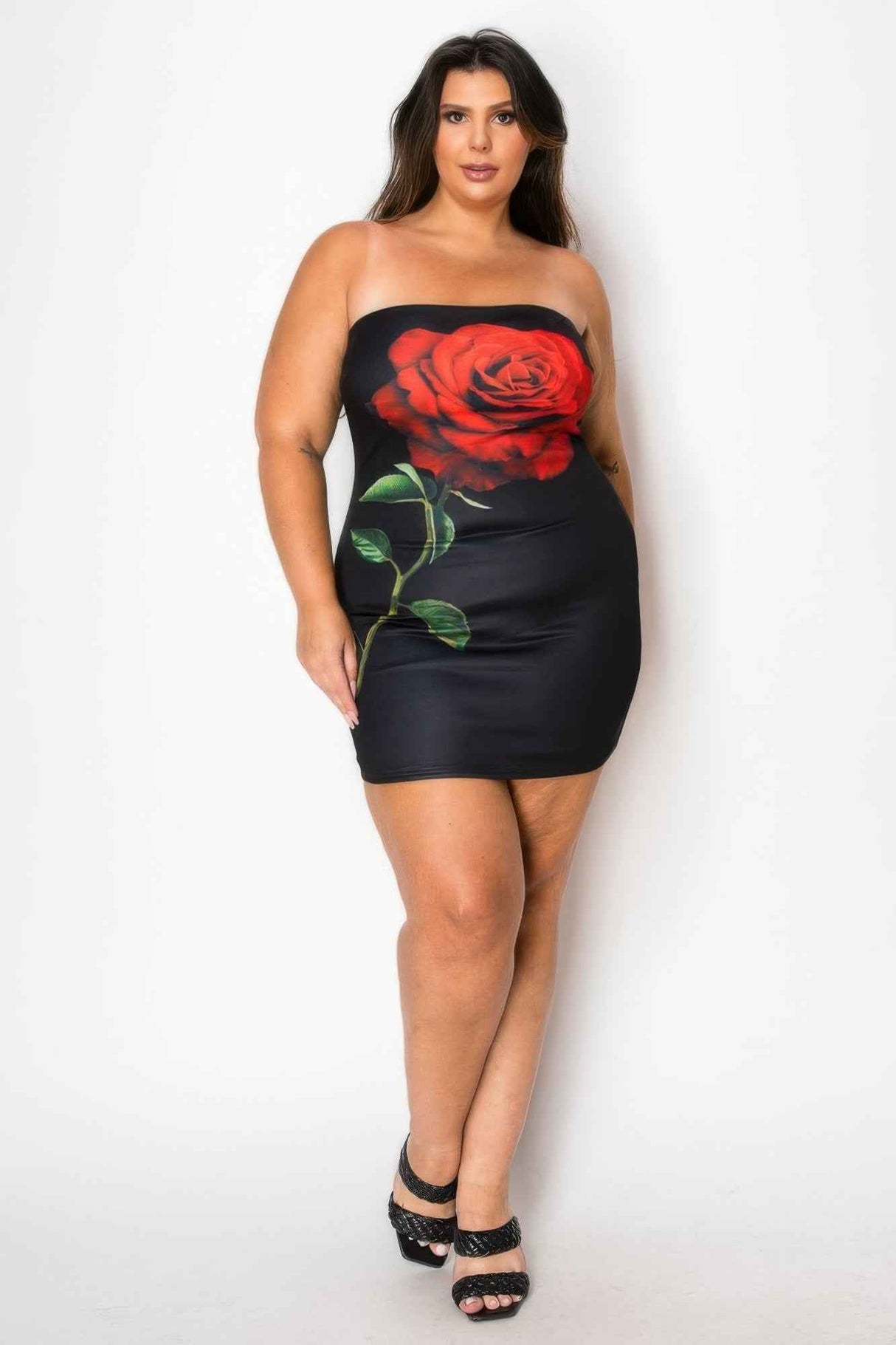 Tube Bodycon Mini Dress With Floral Print Front