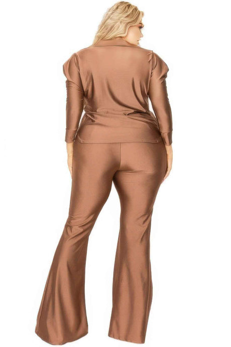 Plus Satin 3/4 Sleeve Wide Leg 2 Piece Set