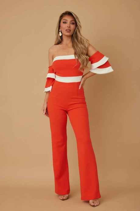 Off Shoulder Black N White Color Combo Jumpsuit