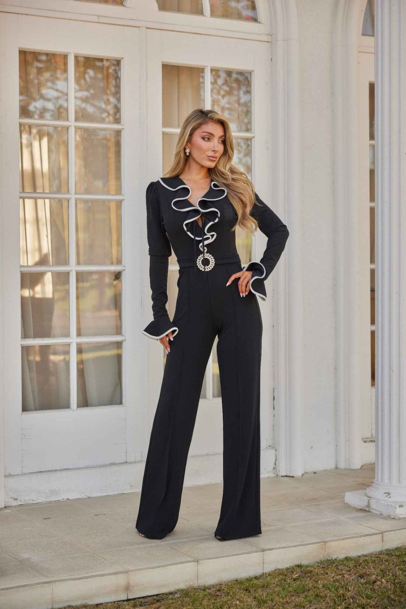 Ruffle Pattern Long Sleeve Jumpsuit