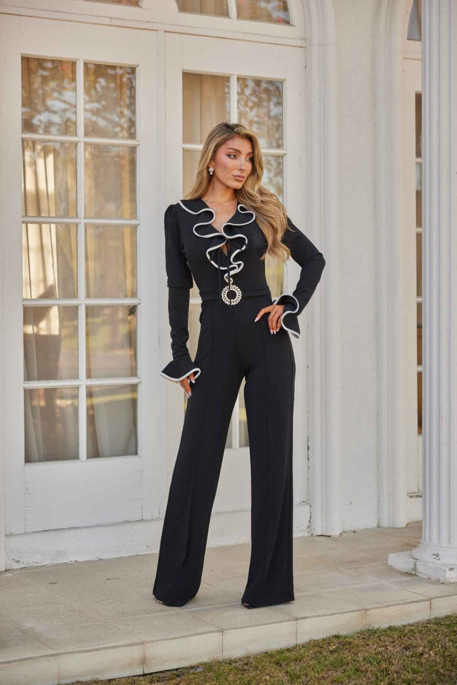 Ruffle Pattern Long Sleeve Jumpsuit
