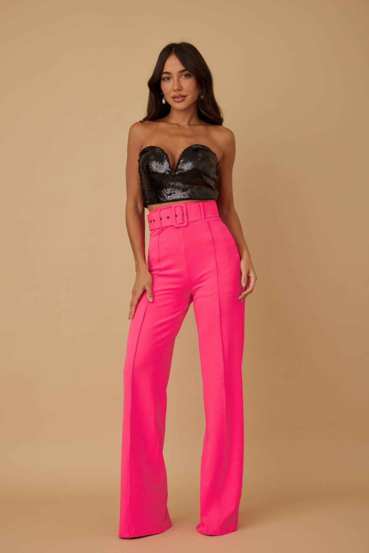 High Waist Pants With Buckle Belt