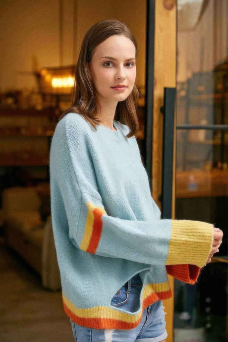 Color Block Sweater With Cut Out