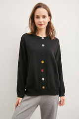 Solid Sweater With Colorful Buttons