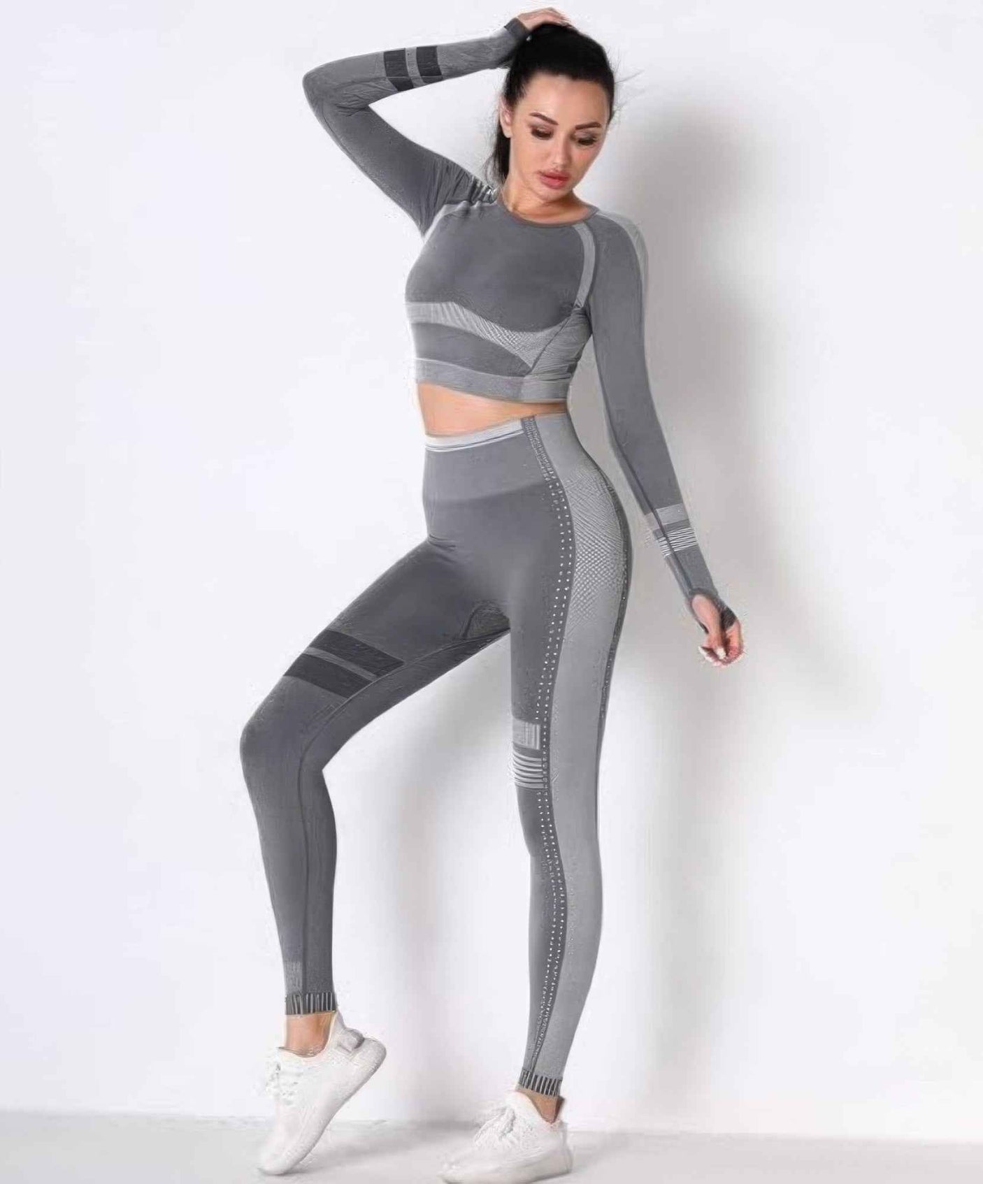 Seamless Long Sleeve Solid Yoga Set