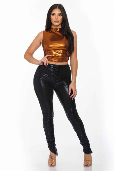 Metallic Mock Neck Crop Top