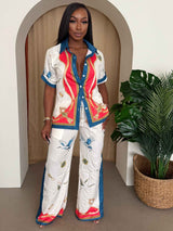 Crane & Nautical Print Shirt Pant Set Ivory Multi