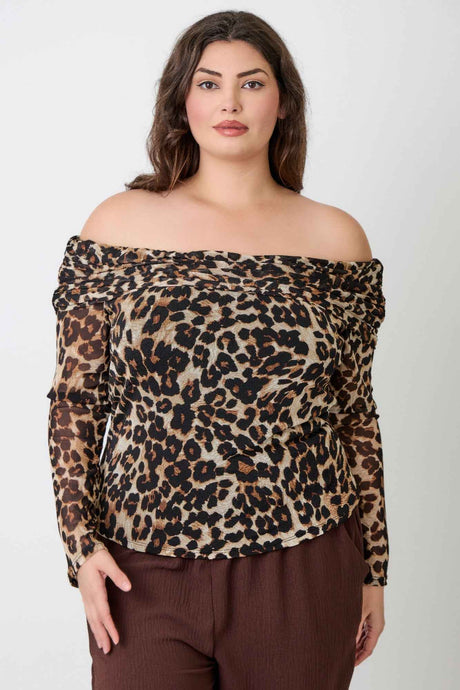 Plus Size Leopard Print Off-the-shoulder Blouse