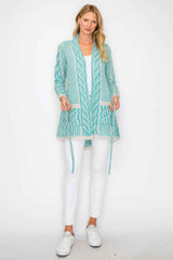 Open Wool Cardigan With Belt String & Front Pocket