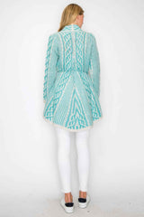 Open Wool Cardigan With Belt String & Front Pocket