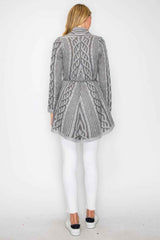 Open Wool Cardigan With Belt String & Front Pocket