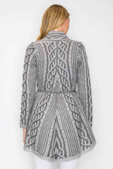 Open Wool Cardigan With Belt String & Front Pocket