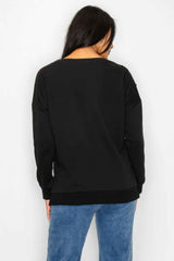 Faux Pearl Beaded Floral Patch Crewneck Sweatshirt