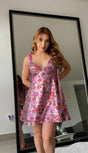 Women's Sequin Floral Mini Dress    Ties On Shoulders