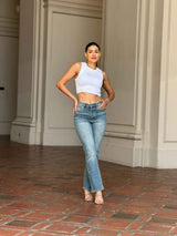 High Rise Cigarette Button Fly Straight Denim Jean