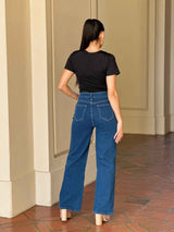 Embroidered Distressed Heart Wide Leg Denim Jean