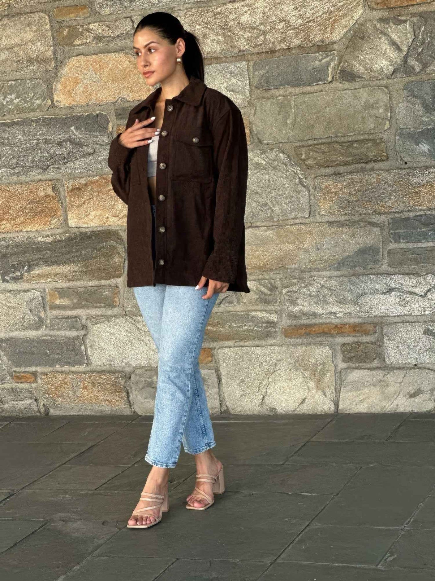 Oversized Corduroy Shacket Button Down Utility