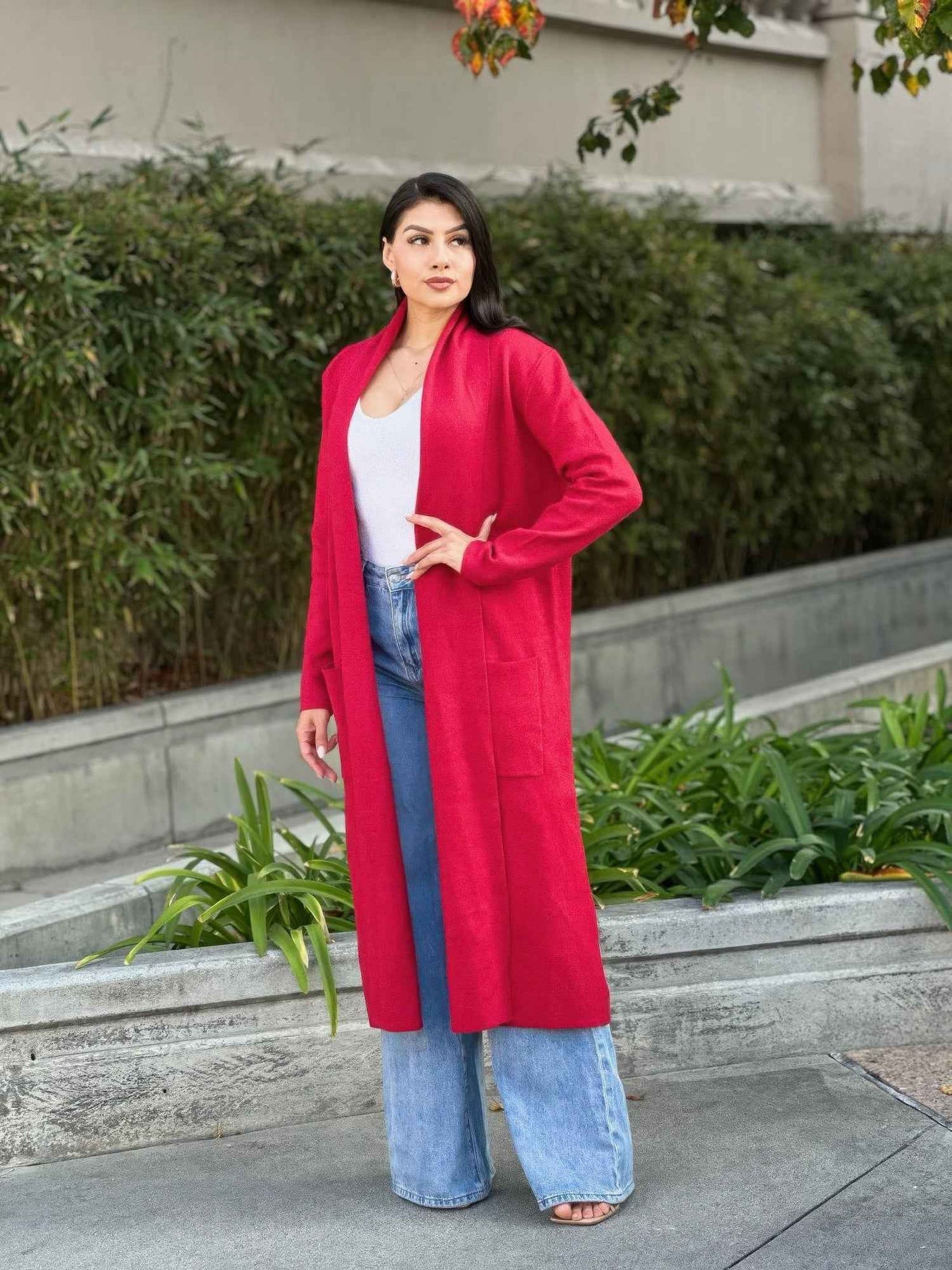 Clover Fine Knit Midi Cardi Cardigan With Pockets