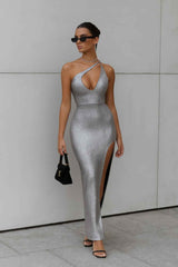 One Shoulder Slit Maxi Dress