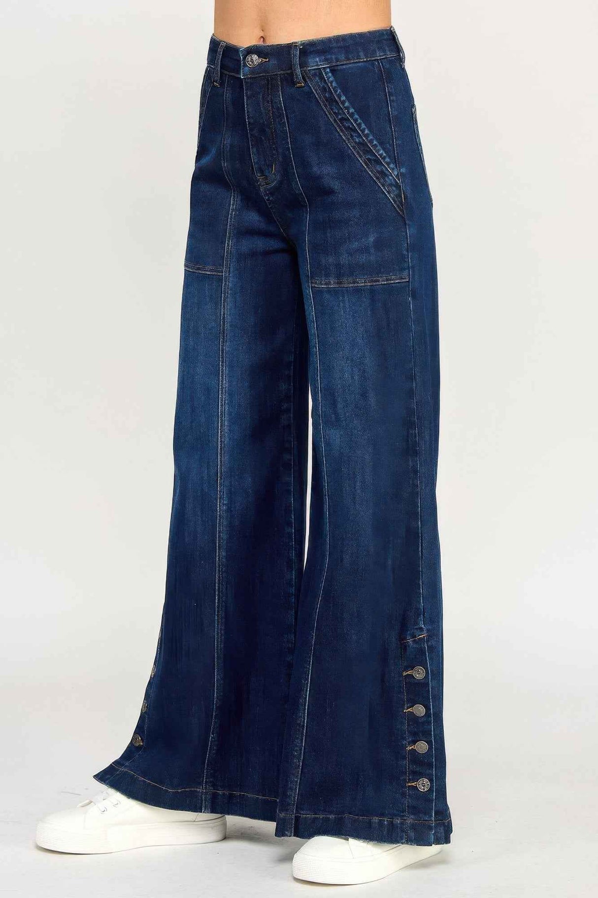 High Rise Wide Leg With Button Slit