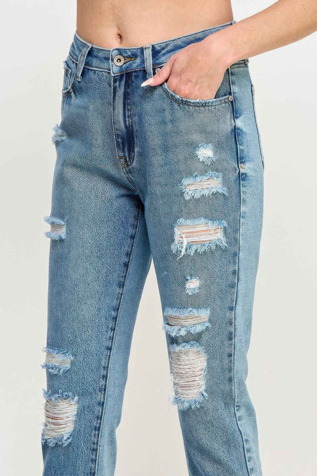 High Rise Distressed Relaxed Straight