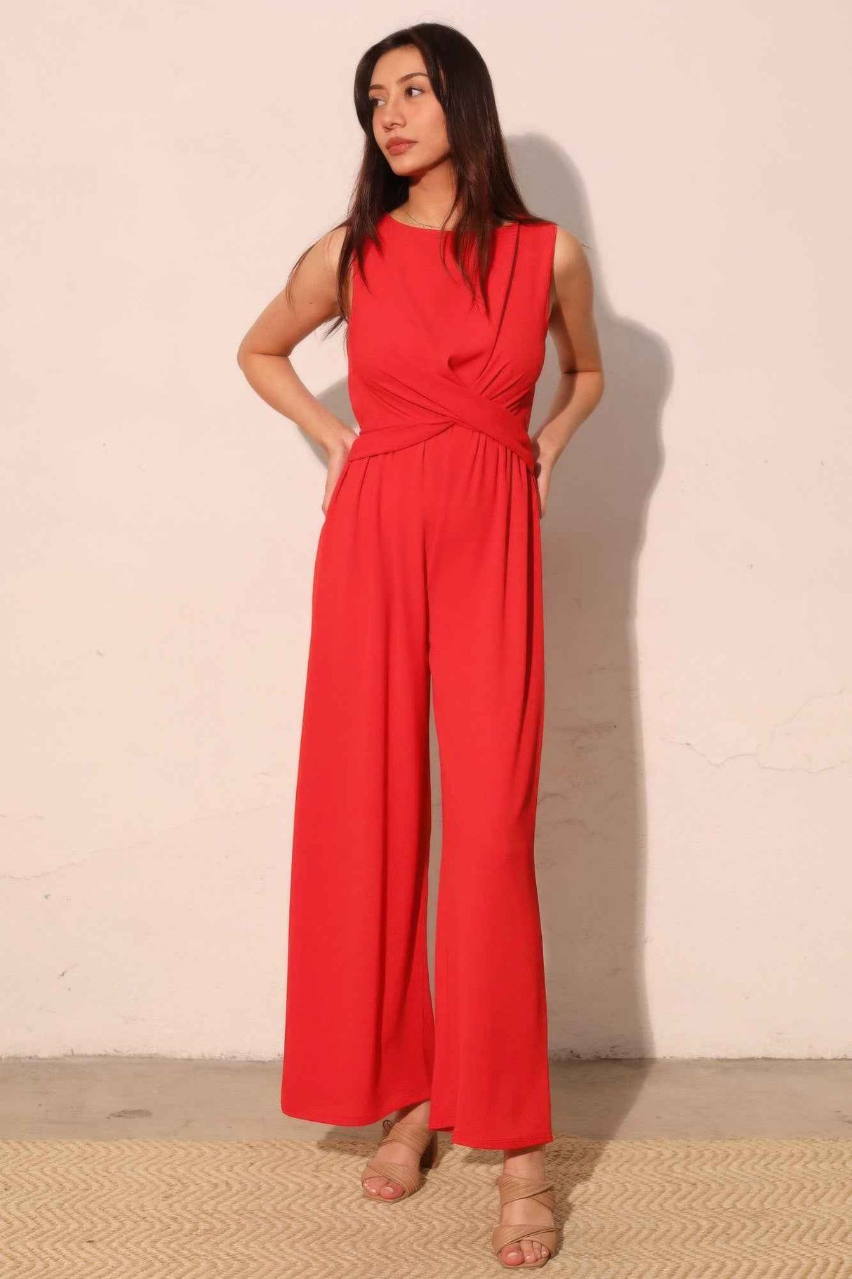 Textured Solid Twist Front Jumpsuit