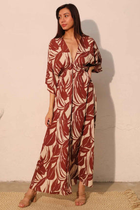 Lucca Leaf Kimono Maxi Dress