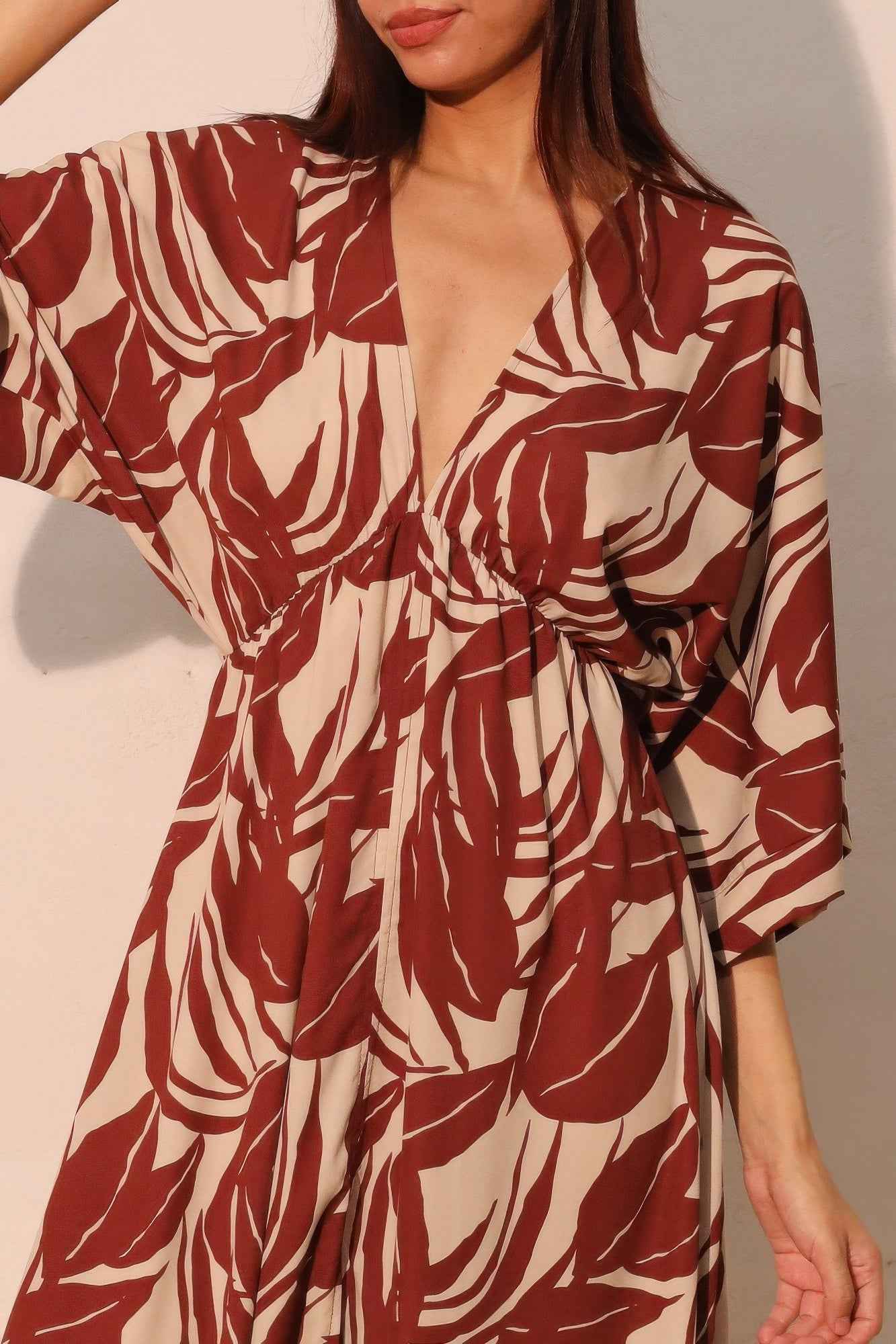 Lucca Leaf Kimono Maxi Dress