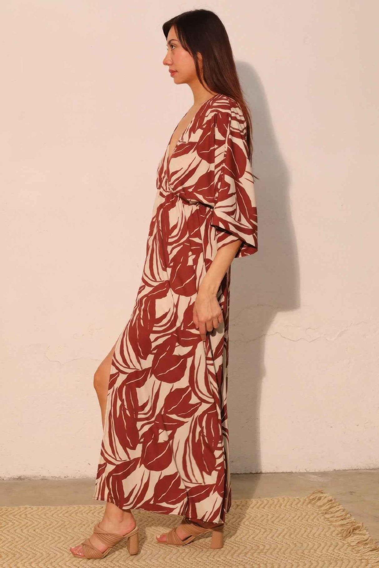 Lucca Leaf Kimono Maxi Dress