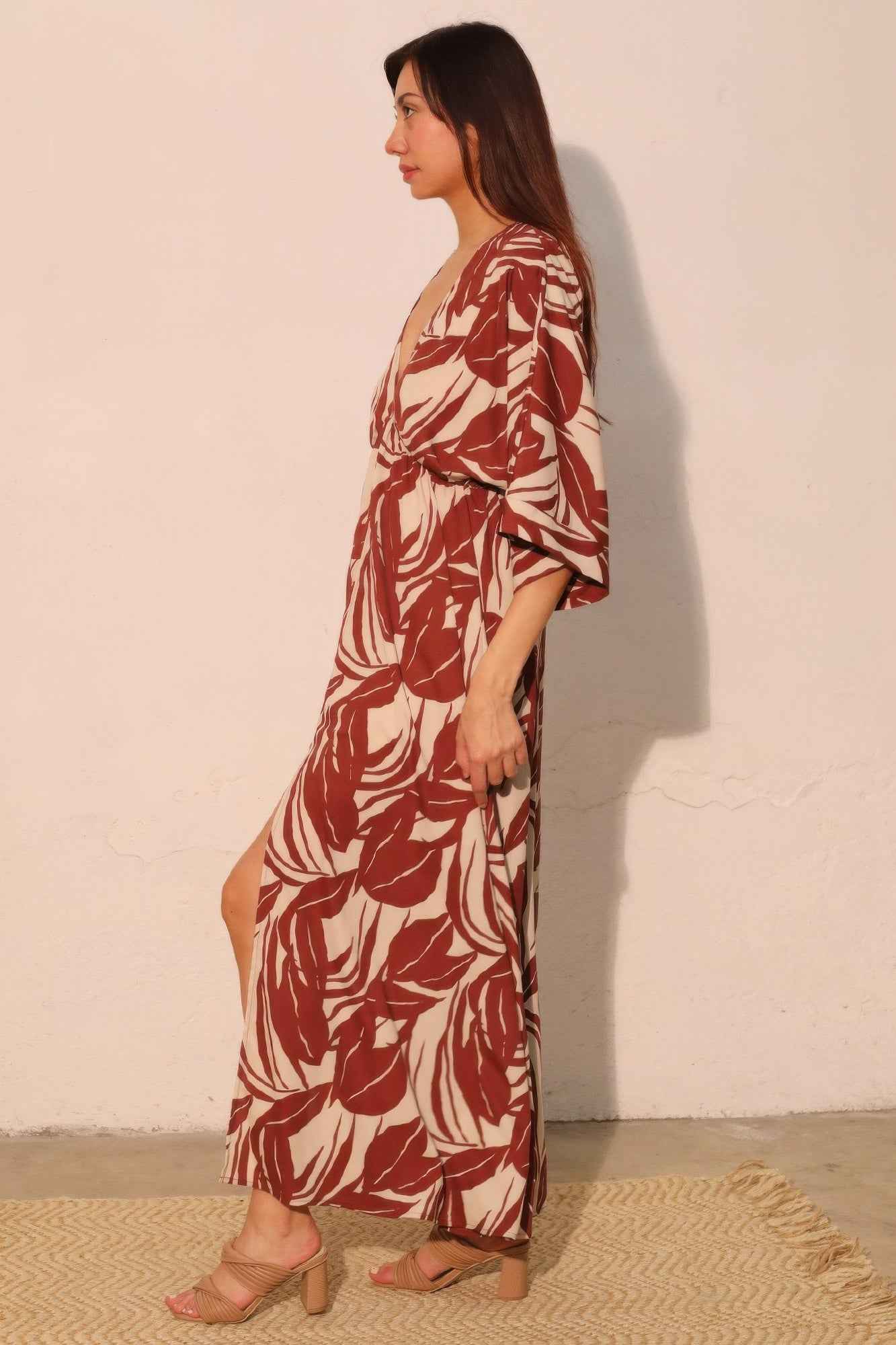 Lucca Leaf Kimono Maxi Dress
