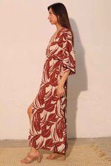 Lucca Leaf Kimono Maxi Dress