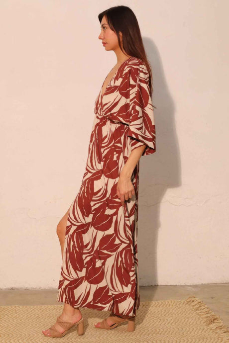 Lucca Leaf Kimono Maxi Dress