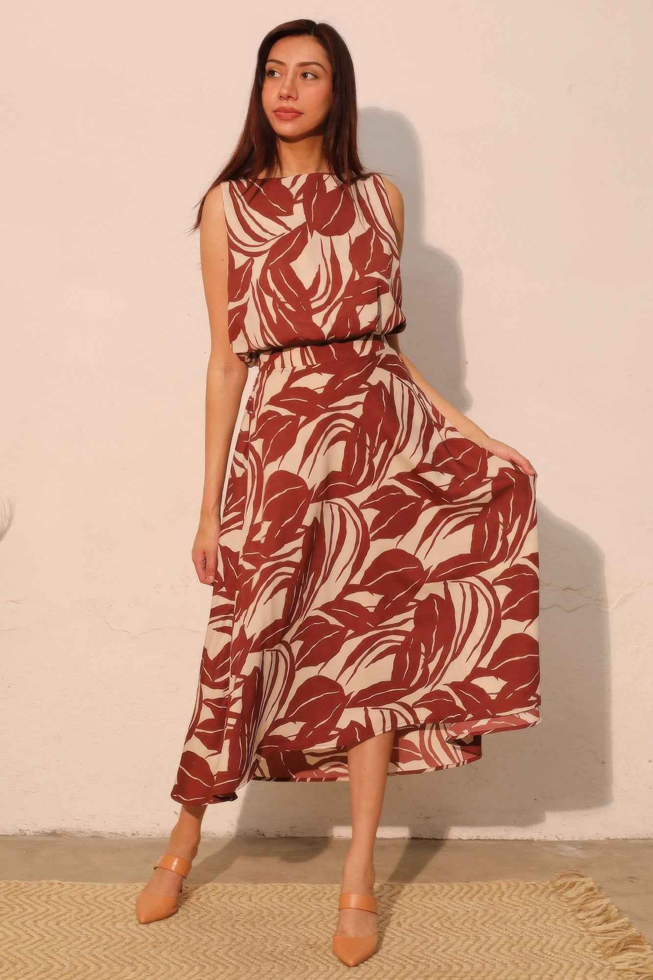 Lucca Leaf Midi Swing Skirt