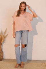 Washed Poly Silk V-neck Tee